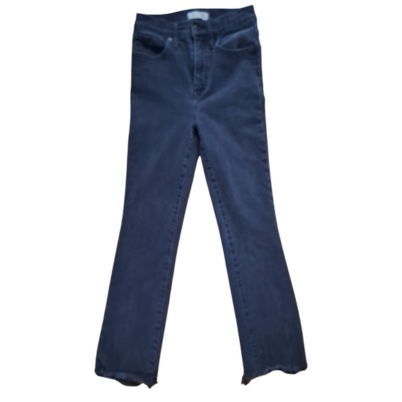 High Rise Madewell Cali Demi-Boot Jeans Black Sz 25 Raw Hem Crop Flare Denim - Picture 3 of 14